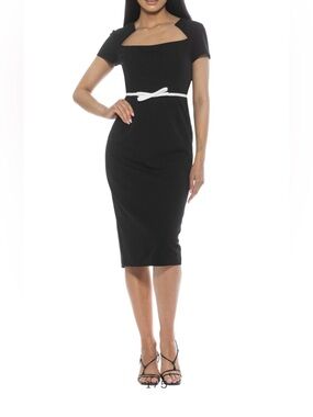 NWT Alexia Admor Alma Scoop Neck Midi Sheath Dress with Attached Bow - Size S